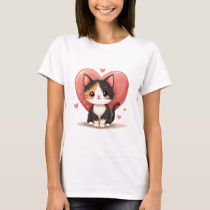 T-shirt Cute Calico Cat Heart Kawaii Valentine's Art