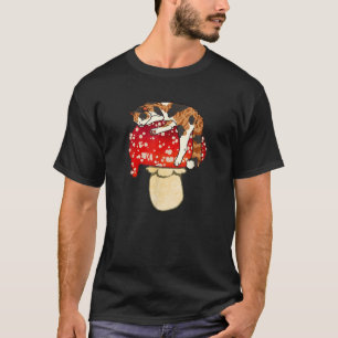 T-shirt Cute Calico Chat Dormir sur le Champignons tacheté