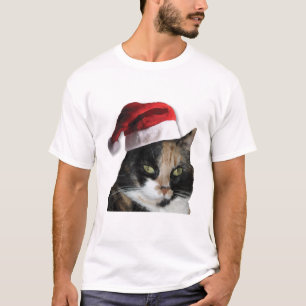 T-shirt Cute Calico Chat Porté Chapeau Santa