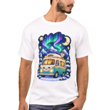 Cute Camper Van Aurora Night Sky Lights