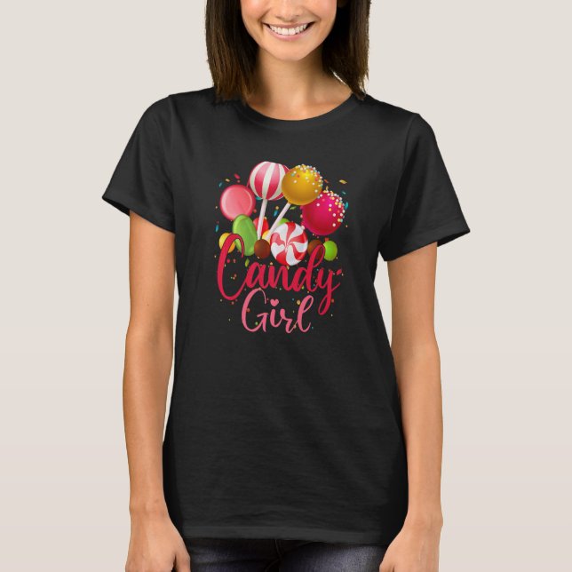 T-shirt Cute Candy Girl Sweet Lolly Cotton Lollipop Candy  (Devant)
