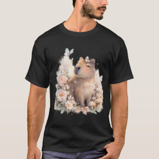 T-shirt Cute Capybara Among Blooming Flowers