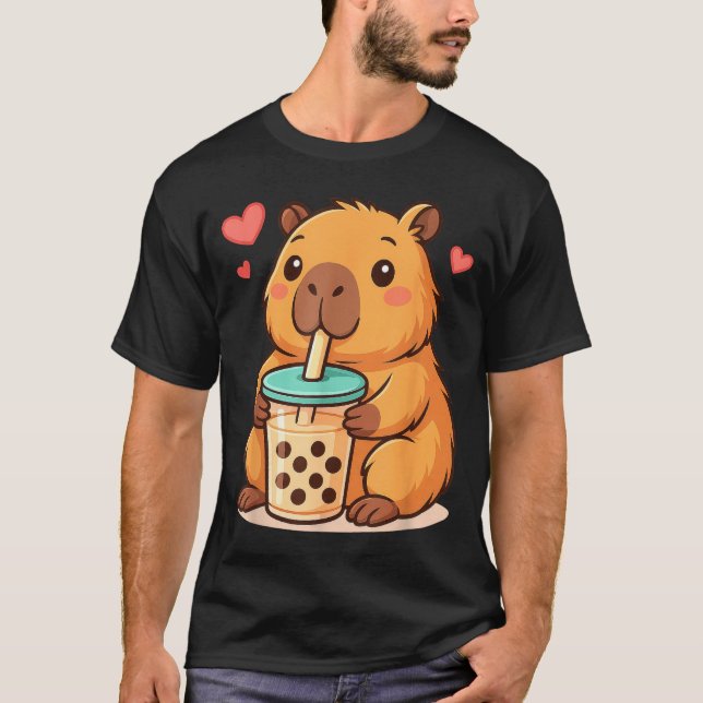 T-shirt Cute Capybara Kawaii Anime Drinking Bubble Tea Lov (Devant)