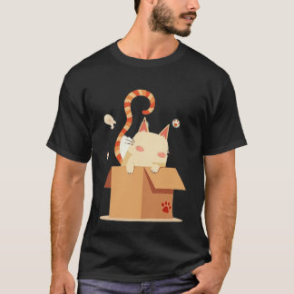 T-shirt Cute Cartoon Cat Peeking Out of Cardboard Box