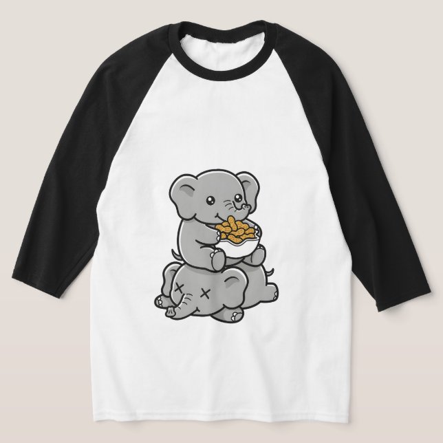 T-shirt Cute Cartoon Elephants Eating Peanuts Fun Art (Poser)