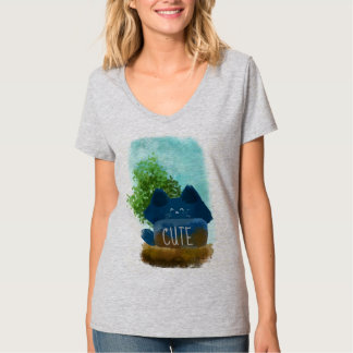 T-shirt Cute Cartoon Fluffé Masqué Bleu Chat