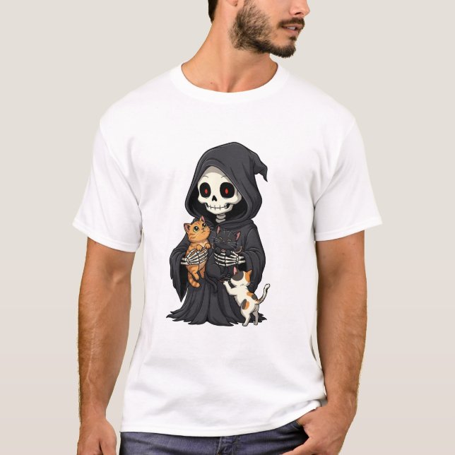 T-shirt Cute Cartoon Grim Reaper Hugging (Devant)