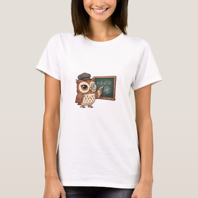 T-shirt Cute Cartoon Owl Professor Wearing Monocle (Devant)