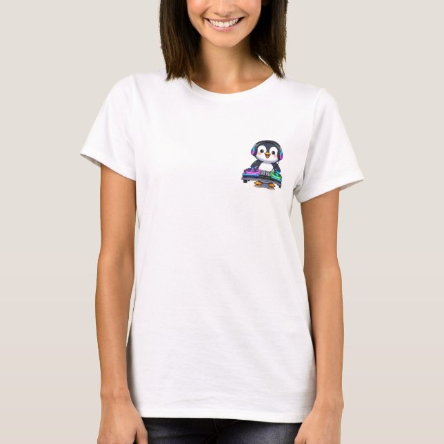 T-shirt Cute Cartoon Penguin DJ Illustration (Devant)