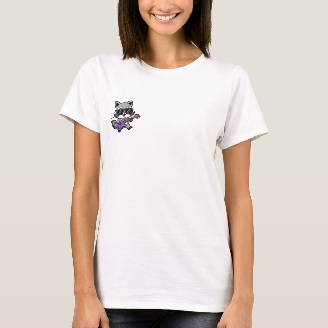 T-shirt Cute Cartoon Raccoon Rockstar (Devant)