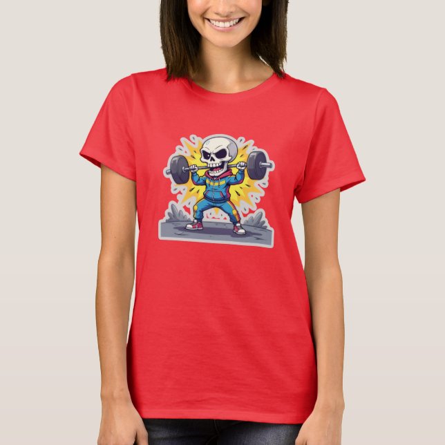 T-shirt “Cute Cartoon Skeleton Weightlifter • Funny Gym Ba (Devant)