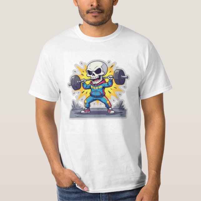 T-shirt “Cute Cartoon Skeleton Weightlifter • Funny Gym Ba (Devant)