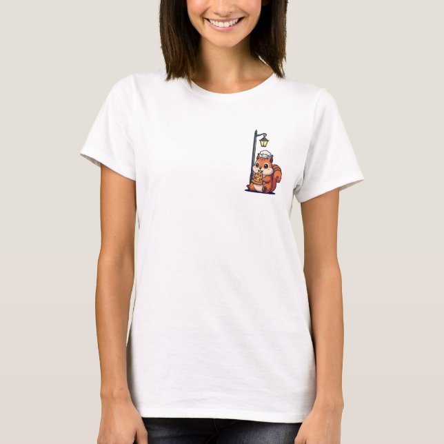 T-shirt Cute Cartoon Squirrel Chef Eating Pizza (Devant)