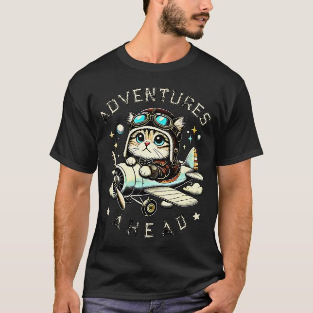 T-shirt Cute Cat Adventure Ahead– For little dreamers (Devant)