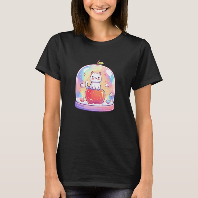 T-shirt Cute Cat Apple Dome Pastel Rainbow (Devant)