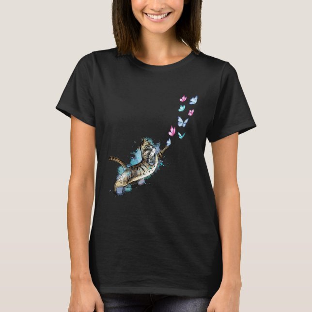 T-shirt Cute Cat Catching Butterfly Kittens  Kitty Adoptio (Devant)