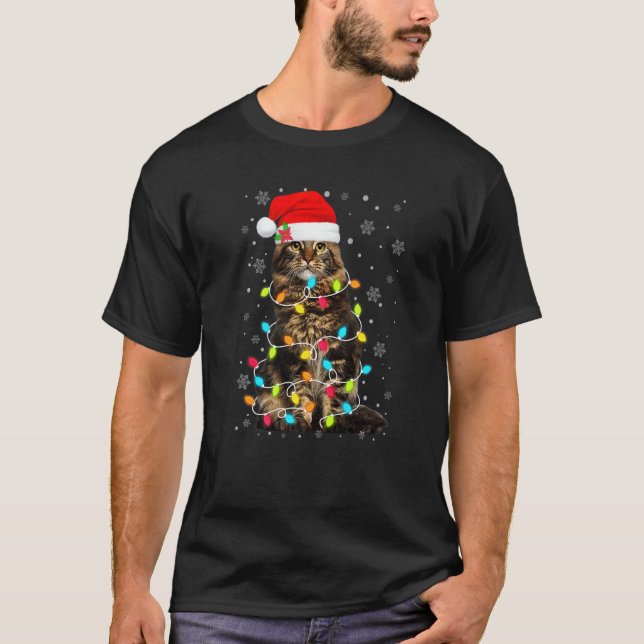 T-shirt Cute Cat Christmas Tree Lights Santa Cat  Ugly Xma (Devant)