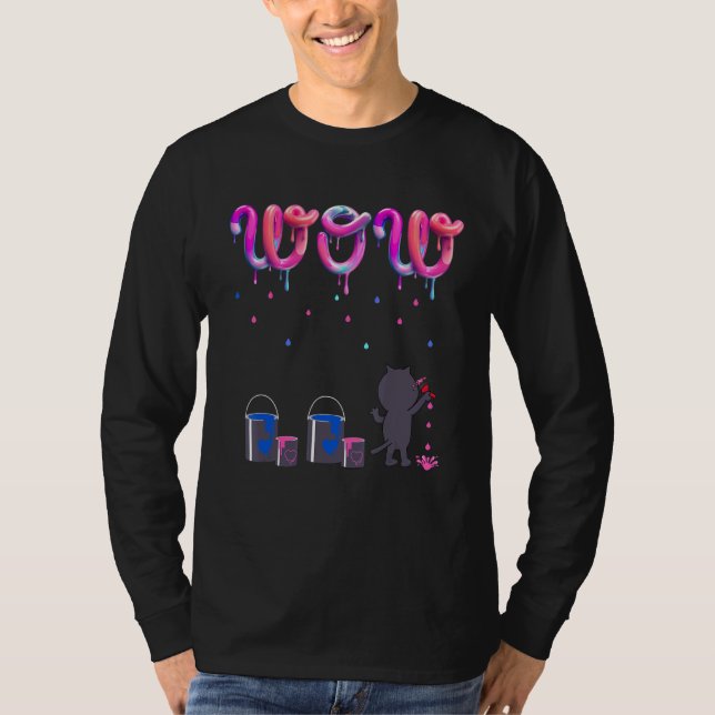 T-shirt Cute Cat Créatif Peint Wow Comme Des Droplets Colo (Devant)
