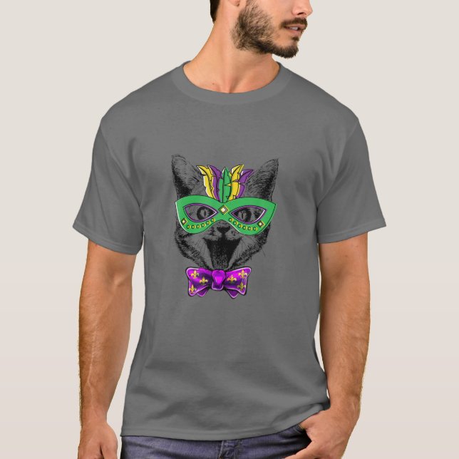 T-shirt Cute Cat Face Funny Character Mardi Gras Carnival (Devant)