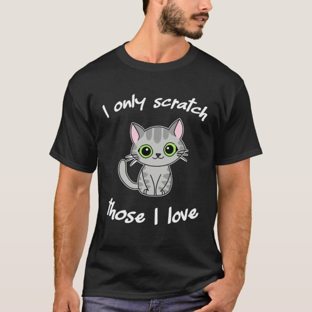 T-shirt Cute  cat humor green eyes kitty and kitten (Devant)