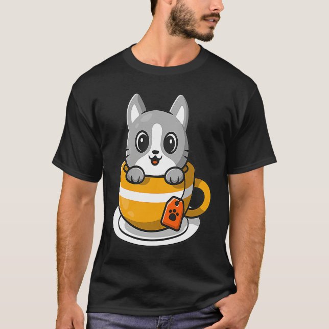 T-shirt Cute Cat Kitty in a coffee or tea cup (Devant)