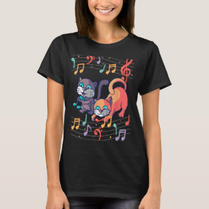 T-shirt Cute Cat Kitty Joue Musique Note Clef Musicien Art