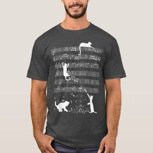 T-shirt Cute Cat Kitty Jouer Musique Note Drôle Clef Musiq