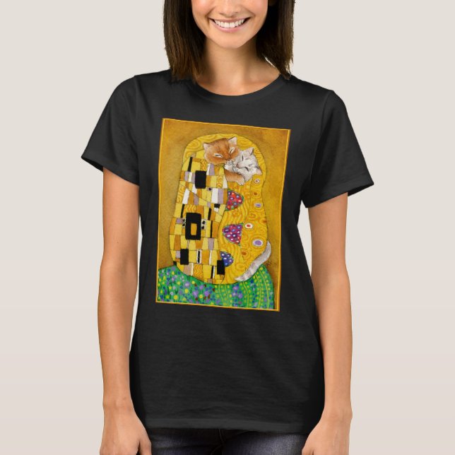 T-shirt Cute Cat Klimt spoof the Kiss (Devant)
