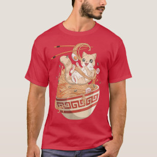 T-shirt Cute Cat Manger Ramen Tee culture japonaise Amateu