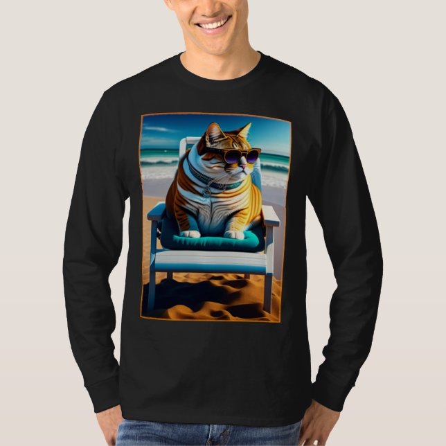 T-shirt Cute Cat On The Beach   Cat (Devant)