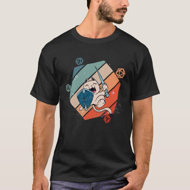 T-shirt Cute Cat Paladin Knight D20 Role Play Tabletop RPG (Devant)