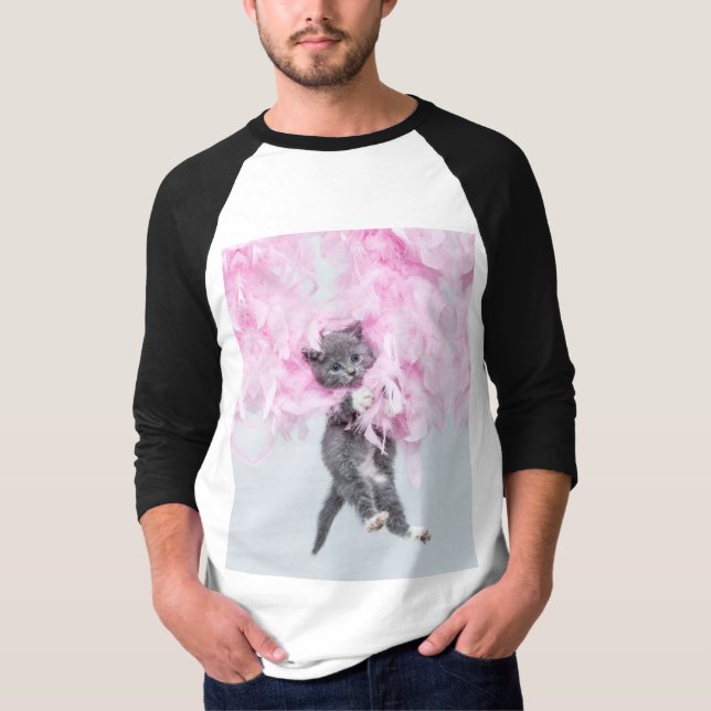 T-shirt Cute Cat pink plume (Devant)