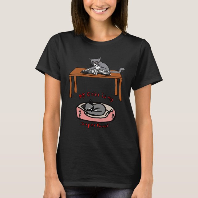 T-shirt Cute Cat Reading a Book – Cozy Reading Cat (Devant)