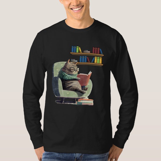 T-shirt Cute Cat Reading Book Bookworms Cat  Reading  2 (Devant)