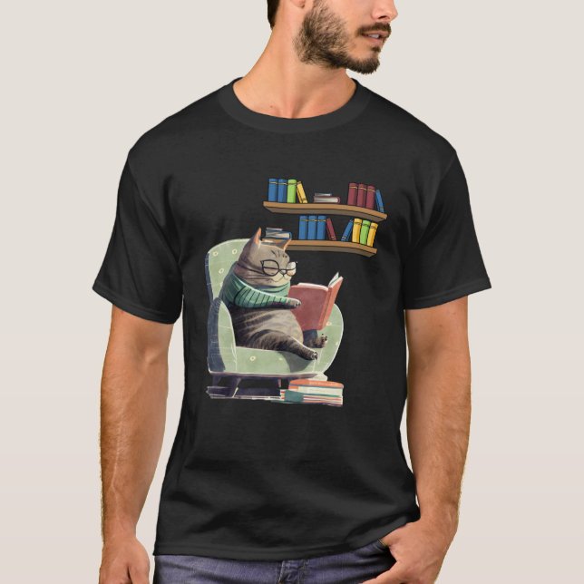 T-shirt Cute Cat Reading Book Bookworms Cat  Reading  2 (Devant)