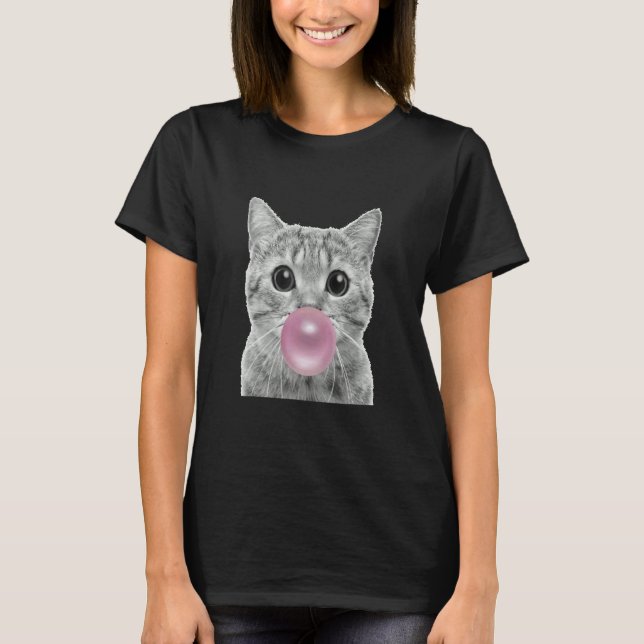 T-shirt Cute cat with chewing gum bubble  cat chewing gum  (Devant)