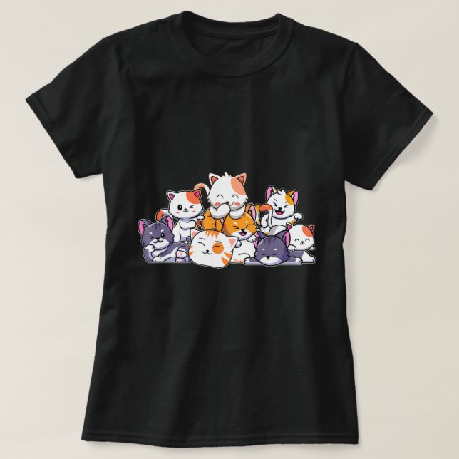 T-shirt Cute Cats Anime Kawaii Japonais Otaku Neko Don Wo (Design devant)