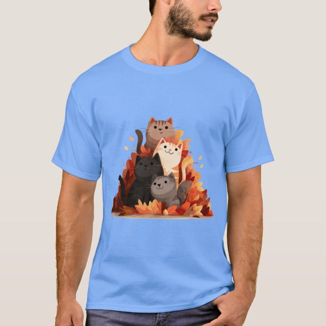 T-shirt Cute Cats in Leaves boy (Devant)