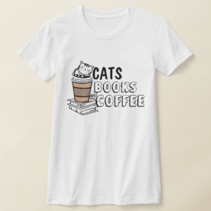 T-shirt Cute Cats Livres & Chemise Café, Amusant Amoureux 