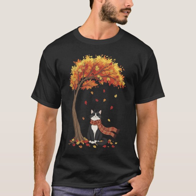 T-shirt Cute cats lover Tuxedo cat Fall Autumn (Devant)