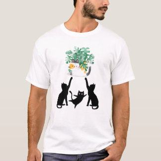 T-shirt Cute Cats Playing with Plants | Silhouette Design