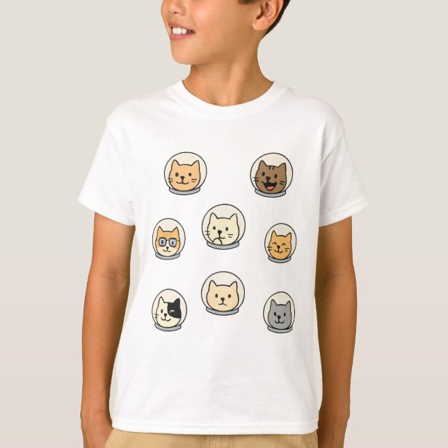 T-shirt Cute Catstronaut Heads Shirt For Space-Loving Kids (Devant)