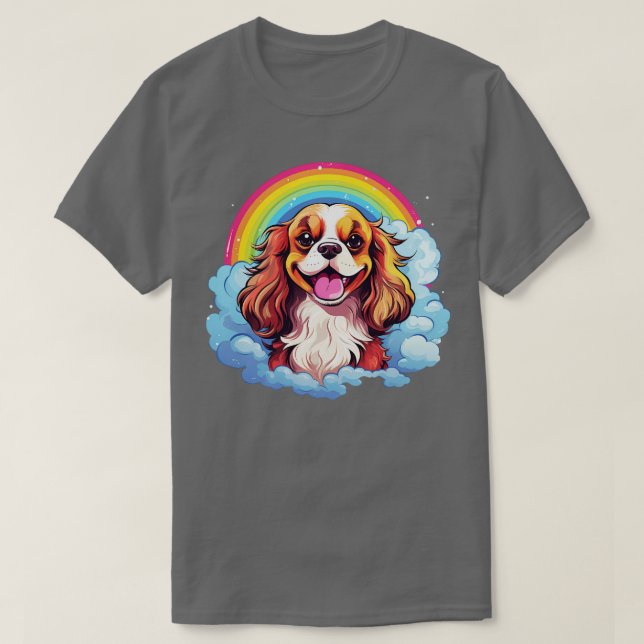 T-shirt Cute Cavalier King Charles Spaniel Rainbow Cloud D (Design devant)