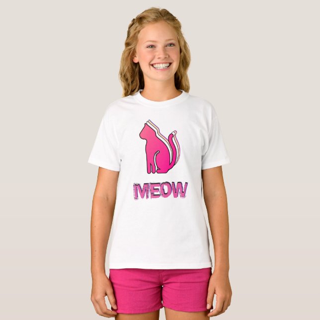 T-shirt Cute Chat, Animal Rose, Pop Art Abstrait (Devant entier)