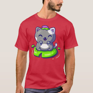 T-shirt Cute Chat Assis Sur Une Icône Vectorielle De Carto