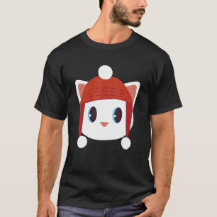 T-shirt Cute Chat Avec Beanie Beany Casquette Laine Chaude