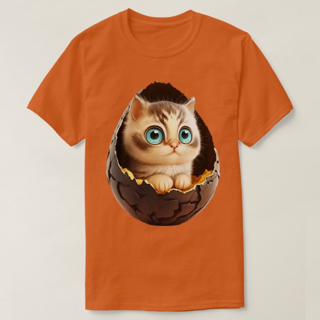 T-shirt Cute Chat avec de grands yeux dans l'oeuf 2 (Design devant)