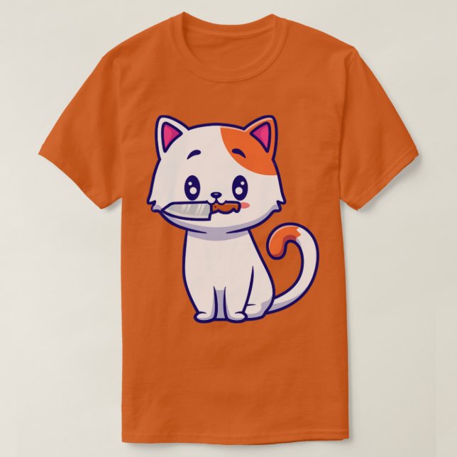 T-shirt Cute Chat Avec Dessin De Couteau (Design devant)