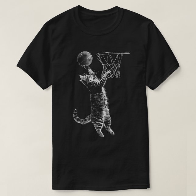 T-shirt Cute Chat Basketball Dunk Joueur Animal Sports Ven (Design devant)