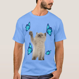 T-shirt Cute Chat Blanc Avec Papillon Adoption Chat Pour C